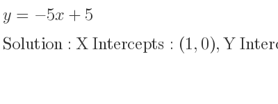 The y=-5x+5 is X Intercepts: (1,0),Y Intercepts: (0,5)